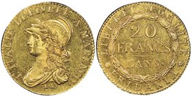 Gaule Subalpine 1800-1802
20 francs, Turin, AN 9 (1800), AU 6.45 g.
Ref : G. IT 5, Fr. 1172, Pag 3 a
Conservation : NGC MS 62. presque Fleur de coin