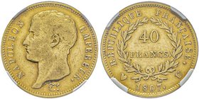 Département de l'Éridan 1802-1814
40 Francs, Turin, 1807 U, AU 12.9 g.
Ref : G 1082a, Pag. 13, Fr. 482
Conservation : NGC VF35 
Ex Vente Gadoury 2016,...