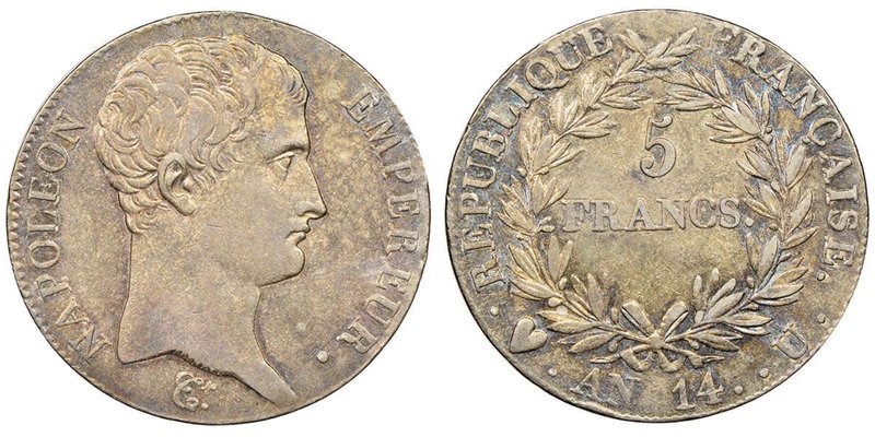 Département de l'Éridan 1802-1814
5 francs, Turin, AN 14 U, AG 25.00 g. 
Ref : G...