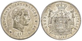 Royaume d'Italie 1805-1814
5 Lire, Milan, 1811 M, AG 25 g.
Ref : G. IT 28, Pag. 29
Conservation : PCGS AU58. Superbe