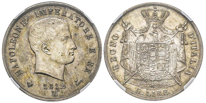 Royaume d'Italie 1805-1814
5 Lire, Milan, 1812 M, AG 25 g.
Ref : G. IT 28, Pag. ...