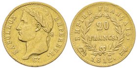 Département du Tibre (ou de Rome) 1808-1814
20 Francs, Rome, 1812, AU 6.40 g.
Ref : G.1025, Pag 92, Fr. 519
Conservation : traces de nettoyage sinon T...
