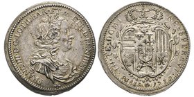 Firenze
Francesco II di Lorena 1737-1765 
Mezzo Francescone, 1739, AG 13.63 g. 
Ref : MIR 355/2 (R2), Pucci 97-109
Conservation : presque Superbe. Rar...