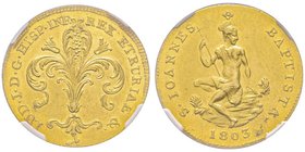 Firenze, Lodovico I 1801-1803 
Ruspone, 1803, AU 10.47 g.
Ref : MIR 414/3 (R3), Fr. 338, KM#43, Pucci 169
Conservation : NGC MS62. Le plus bel exempla...
