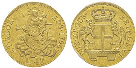 Genova
Dogi biennali III Fase 1637-1797
48 Lire, 1796, (1814), AU 12.4 g.
Ref : MIR 277/5, Fr. 445, Lun.361
Conservation : PCGS MS63. Magnifique, le p...