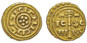 Messina
Federico II 1197-1250
Multiplo di tari, ND, 1209-1220, AU 2.23 g. 
Ref : Biaggi 1251, MIR 69, Sp. 79/85 Conservation : Superbe