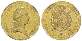 Dominazione Austriaca
Francesco II d'Asburgo - Lorena 1792-1800
Sovrana, 1800M, AU 11.10 g.
Ref : MIR 474/2, Fr. 251
Conservation : NGC MS64. Le plus ...