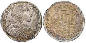 Carlo II, Re di Spagna 1674-1700
Tari, Napoli, 1689, AG 5.10 g.
Ref : MIR 299/2, Pannuti-Riccio 17
Ex Vente Nomisma 40, lot 1494
Conservation : NGC AU...