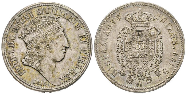 Napoli, Ferdinando I di Borbone 1816-1825
Piastra da 120 Grana, 1818, AG 27.59 g...