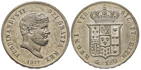 Napoli, Ferdinando II di Borbone 1830-1859 
Piastra de 120 Grana, 1857, AG 27.50 g. 
Ref : MIR 503/6, Pannuti-Riccio 86 
Conservation : FDC, avec tout...