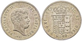 Napoli, Ferdinando II di Borbone 1830-1859 
Mezza Piastra da 60 Grana, 1857, AG 
Ref : MIR 507/10, Pannuti-Riccio 111
Conservation : PCGS AU55