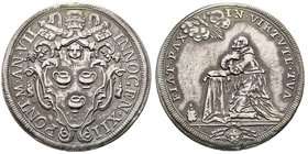 Innocenzo XII (Antonio Pignatelli) 1691-1700
1/2 Piastra, Roma, AN VII, AG 15.91 g.
Ref : Munt. 32, Berman 2240
Conservation : manipulation sur la tra...