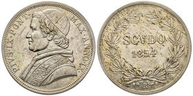 Pio IX (Giovanni Mastai-Ferretti) 1846-1878
Scudo, Roma, 1854, AN IX, AG 26.85 g. 
Ref : Pag. 396
Conservation : fines rayures sinon Superbe