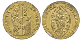 Silvestro Valier 1694-1700
Zecchino, AU 3.50 g.
Ref : Paolucci 5, Fr. 1354
Conservation : NGC MS61. Rare
