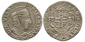 Filippo II 1496-1497
Testone, I Tipo, Cornavin, ND, AG 8.11 g.
Avers : +PHILIPVS+DVX+SABAVDIE+VII+
Revers : A+DNO+FACTVM+EST+ISTVD+
Ref : MIR 277b (R8...
