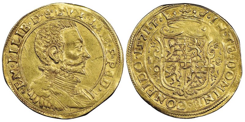 Emanuele Filiberto Duca 1559-1580
Doppia con il busto, Torino, 1571, AU 6.41 g.
...