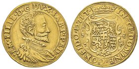 Emanuele Filiberto Duca 1559-1580
Doppia con il busto, Torino, 1571, AU 6.45 g.
Ref : MIR 490b (R5), Sim. 19, Biaggi 412b, Fr. 1042
Ex Vente NAC 35, 1...