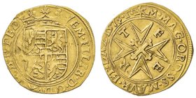 Emanuele Filiberto Duca 1559-1580
Scudo d'oro del Sole, VI tipo, Torino, 1573, AU 2.85 g.
Ref : MIR 499c (R4), Sim. 27, Biaggi 420a, Fr. 1041
Conserva...