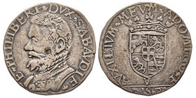 Emanuele Filiberto Duca 1559-1580
Testone, I tipo, Vercelli, 1560, AG 9.34 g. 
Avers : E PHILIBERT DVX SABAVDIE
Ref : MIR 508e (R4), Biaggi 427g
Conse...
