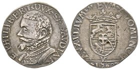 Emanuele Filiberto Duca 1559-1580
Testone, I tipo, Vercelli, 1560, AG 9.21 g. 
Avers: E PHILIBERT DVX SABAVDIAE
Ref : MIR 508 var. (R4), Biaggi 427g v...