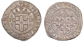 Emanuele Filiberto Duca 1559-1580
4 Grossi, I tipo, zecca incerta, 1558, Mi 5.31 g.
Ref : MIR 518d (R), Biaggi 463e
Ex Collezione Ciacci, 1 Mai 2008
C...