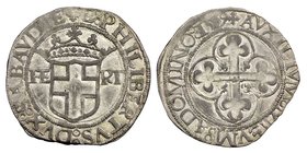 Emanuele Filiberto Duca 1559-1580
4 Grossi, I tipo, zecca incerta, 1559, Mi 5.31 g.
Ref : MIR 518e (R), Biaggi 463f
Ex Vente Varesi 54, lot 1820
Conse...