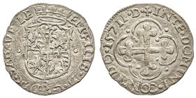 Emanuele Filiberto Duca 1559-1580
Soldo, II tipo, Bourg, 1571 B, Mi 1.56 g.
Ref : MIR 534at, Sim. 58/44, Biaggi 450
Conservation : TTB