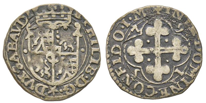 Emanuele Filiberto Duca 1559-1580
Soldo, IV tipo, Bourg, 1579, Mi 1.64 g.
Ref : ...