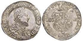 Carlo Emanuele I 1580-1630
Ducatone, IV Tipo, Torino, 1590 T, AG 31.71 g.
Ref : MIR 602a (R5), Sim. 29/1, Biaggi 512a, Davenport 8378
Ex Vente NAC 35,...