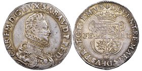 Carlo Emanuele I 1580-1630
Ducatone, IV Tipo, Torino, 1590 T, AG 31.83 g.
Ref : MIR 602 var. (R5), Sim. 29/1 var., Biaggi 512a var., Davenport 8378 va...