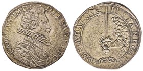 Carlo Emanuele I 1580-1630
Scudo, III tipo, Spadino, Torino, ND, AG 25.07 g.
Ref : MIR 619 (R3), Sim. 42, Biaggi 526a, Davenport 4164
Ex Vente NAC 35,...