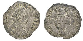 Carlo Emanuele I 1580-1630
2 Fiorini, IV tipo, Vercelli, 1626, Mi 6.35 g.
Ref : MIR 648a (R ), Sim. 60, Biaggi 547b
Conservation : NGC XF45