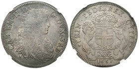 Carlo Emanuele II Duca 1648-1675
Scudo bianco, II tipo, Torino, 1667, AG 27.02 g.
Ref : MIR 813 (R9), Sim. 29, Biaggi 687
Ex Vente Nomisma 41, lot 143...