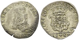 Carlo Emanuele II Duca 1648-1675
Mezza Lira, I tipo, Torino, 1652, AG 8.10 g.
Ref : MIR 817b (R), Sim. 33, Biaggi 691a
Ex Vente Varesi 52, lot 1336
Co...