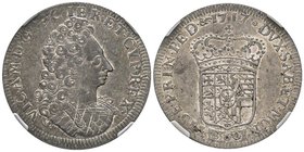 Vittorio Amedeo II Re di Sicilia 1713-1718
3 Lire, Torino, 1717, AG 18.20 g.
Ref : MIR 881a (R4), Sim. 44/1, Biaggi 752b
Conservation : NGC AU50. Supe...