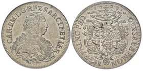 Carlo Emanuele III, Primo Periodo 1730-1755
Scudo Vecchio da 5 Lire, Torino, 1733, AG 29.98 g.
Avers : CAR EM D G REX SAR CYP ET IER Busto corazzato e...