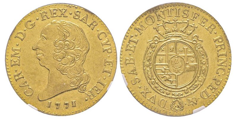 Doppia Nuova, Torino, 1771, AU 9.62 g.
Ref : MIR 943p (R6), Sim. 30/16, Biaggi 8...