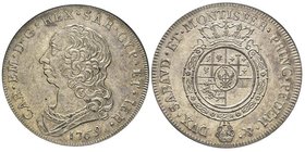 Carlo Emanuele III Secondo Periodo 1755-1773
Scudo Nuovo da 6 lire, Torino, 1769, AG 35.20 g.
Ref : MIR 946i (R8), Sim. 33/9, Biaggi 811g
Ex Collezion...