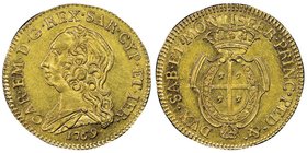 Carlo Emanuele III Secondo Periodo, Monetazione per la Sardegna 1755-1773
Mezzo Carlino Sardo da Doppiette 2.5, Torino, 1769, AU 8.00 g.
Ref : MIR 955...