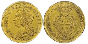 Carlo Emanuele III Secondo Periodo, Monetazione per la Sardegna 1755-1773
Mezzo Carlino Sardo da Doppiette 2.5, Torino, 1770, AU 8.00 g.
Ref : MIR 955...