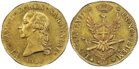 Vittorio Amedo III 1773-1796
Mezzo Carlino da 2.5 Doppie, Torino, 1786, AU 22.79 g.
Avers : VIC AM D G REX SARDINIAE
Revers : DVX SABAVD PRINC PEDEM
R...