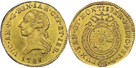 Vittorio Amedo III 1773-1796
Mezza Doppia Vecchia, Torino, 1781, AU 4.82 g.
Ref : MIR 983h (R10), Biaggi 844e, Fr. 1116 
Ex Vente Nomisma 39, lot 2746...