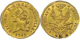 Vittorio Amedo III 1773-1796
Mezza Doppia Nuova, Torino, 1788, AU 4.57 g.
Ref : MIR 984c (R), Sim. 6/3, Biaggi 845d, Fr. 1121 
Ex Vente Montenegro, 14...