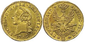 Vittorio Amedo III 1773-1796
Mezza Doppia Nuova, Torino, 1789, AU 4.56 g.
Ref : MIR 984d (R), Sim. 6/4, Biaggi 845e, Fr. 1121 
Conservation : NGC MS60...