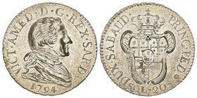 Vittorio Amedo III 1773-1796
20 Soldi, Torino, 1794, Mi 5.34 g.
Ref : MIR 990a, Sim. 12, Biaggi 851a
Conservation : Superbe