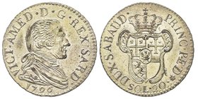 Vittorio Amedo III 1773-1796
20 Soldi, Torino, 1796, Mi 5.34 g.
Ref : MIR 990c, Sim. 12, Biaggi 851c
Conservation : Superbe