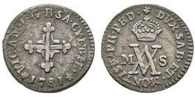 Vittorio Amedo III 1773-1796
Mezzo Soldo, Torino, 1781, Mi 1.80 g.
Ref : MIR 997b, Sim. 19/2, Biaggi 858a
Conservation : rayures sinon TTB+