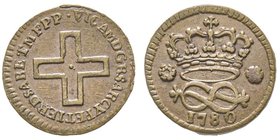 Vittorio Amedo III 1773-1796
2 Denari, Torino, 1780, Cu 1.88 g.
Ref : MIR 998h, Sim. 20/8, Biaggi 859g 
Conservation : Superbe