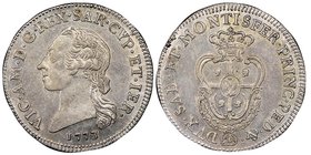 Vittorio Amedo III 1773-1796 
Monetazione per la Sardegna
Quarto di Scudo sardo, Torino, 1773, AG 5.88 g.
Ref : MIR 1004a (R3), Sim. 26, Biaggi 865a
C...