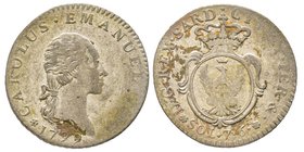 Carlo Emanuele IV 1796-1800
7.6 Soldi, Torino, 1799, Mi 4.61 g.
Ref : MIR 1014a, Pag. 6
Conservation : TTB